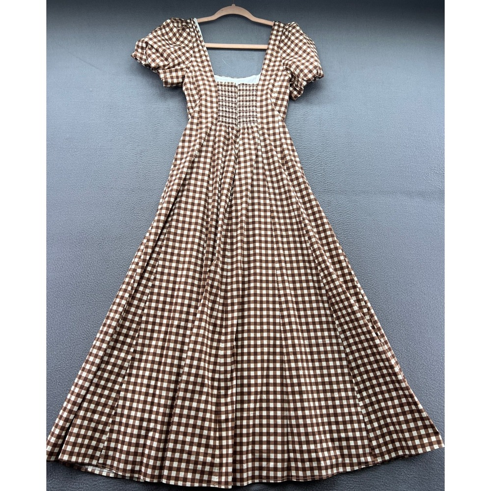 Show me your Mumu Dress Womens Sz S Mia Midi Dress Brown Gingham Cottage - Picture 7 of 11